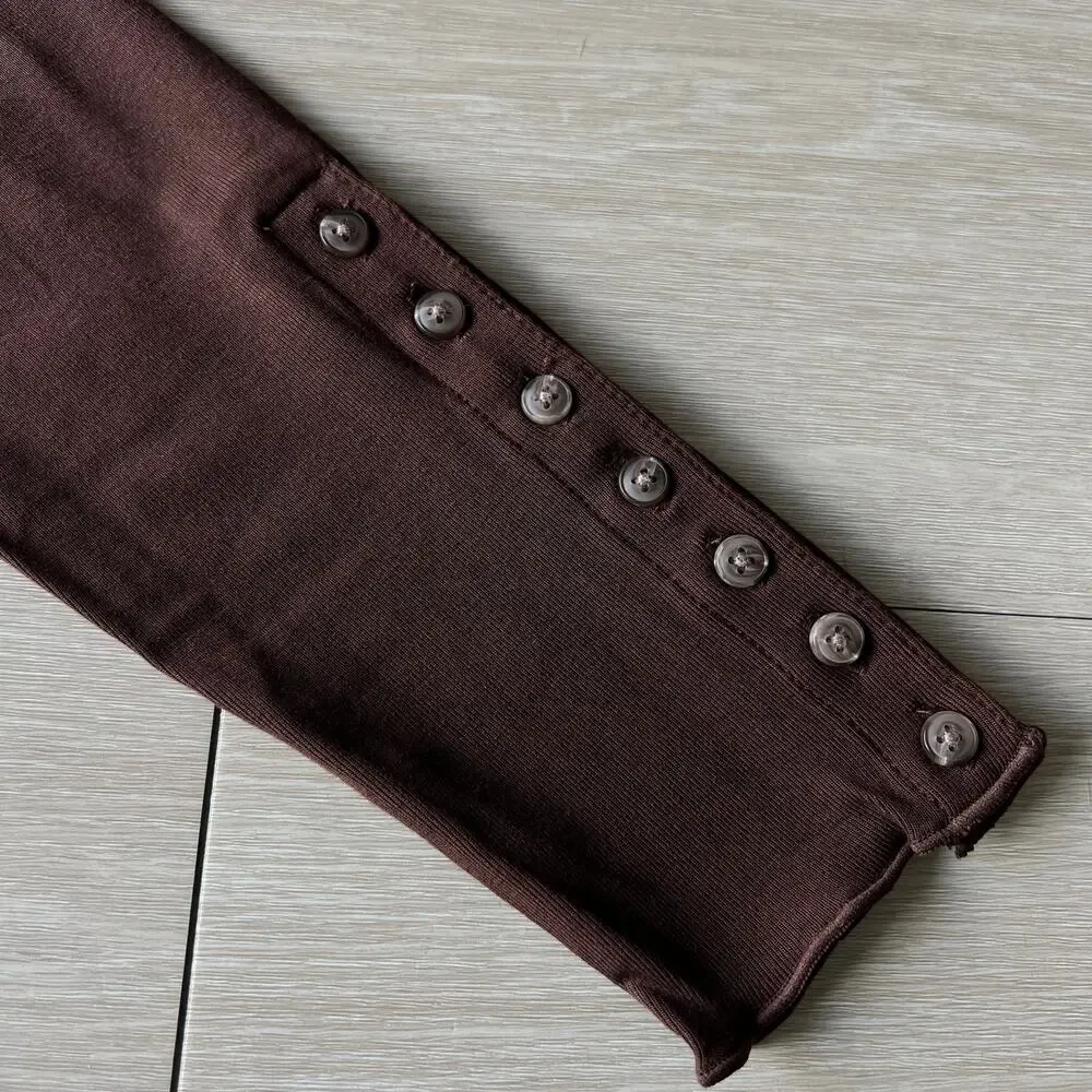 J Crew Refined Rib Long Sleeve Shirt With Button Cuffs Large Brown